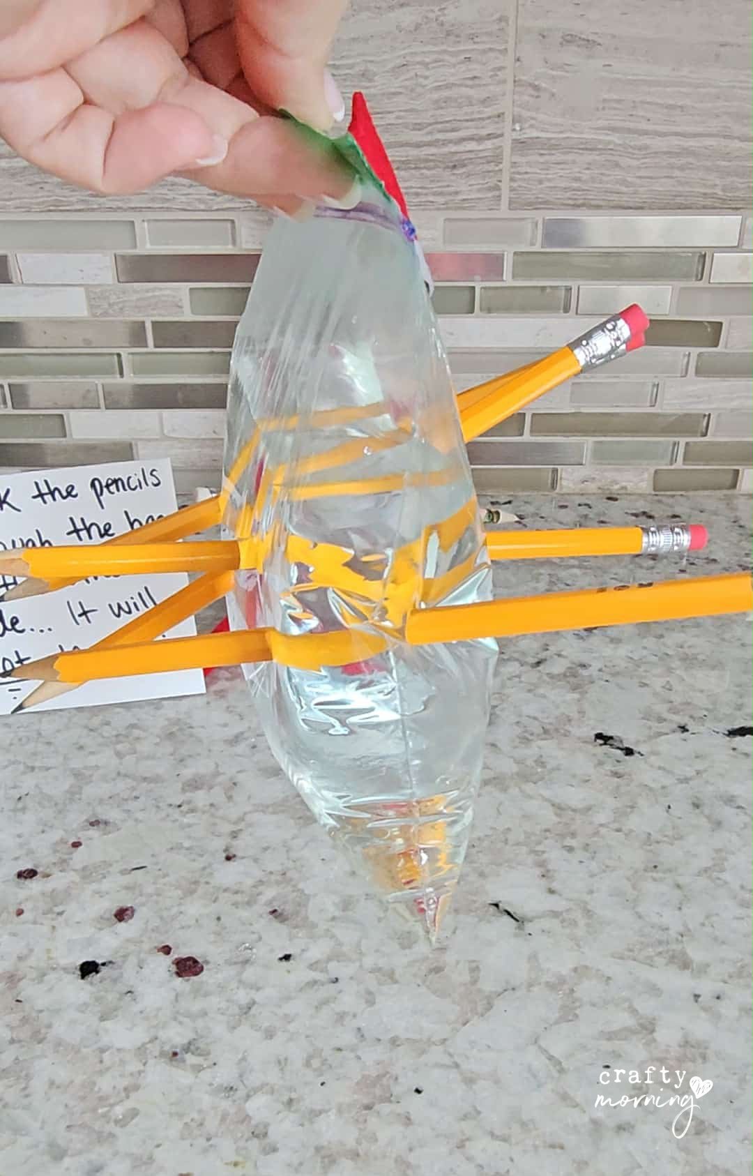 Pencil Water Bag Experiment - Crafty Morning