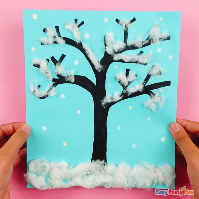 WInter Tree With Cotton Balls Craft